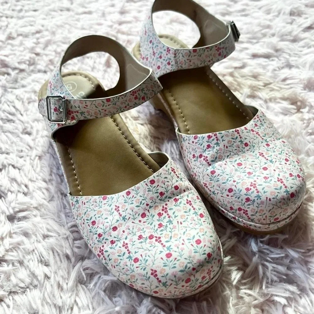 Floral Mary Jane Buckle‎ Cottage Core Whimsical Prairie Peasant Shoes Girls 5